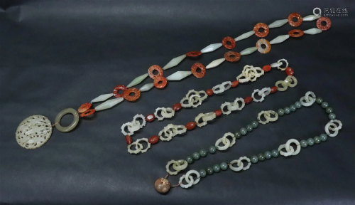 3 Chinese White Jade/Hard Stone Earring Necklaces