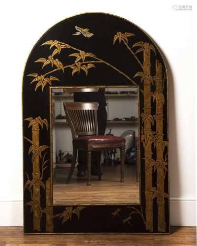 Black ground arched mirror 20th Century, in the Chinese mann...