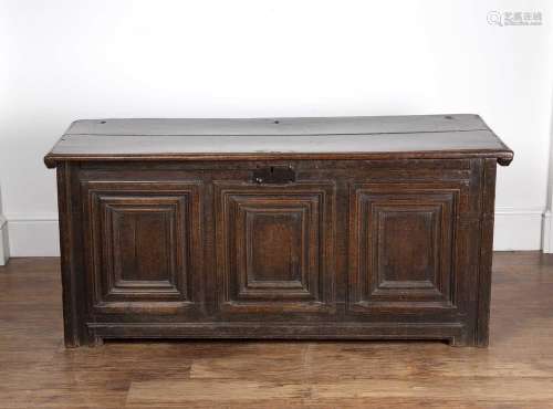 Oak moulded front coffer 17th Century, with three panels to ...