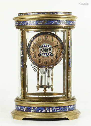 French 1900 Bronze Champleve Mantle Chime Clock