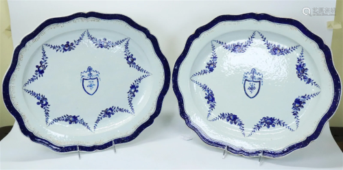 2 Lg Chinese Export Porcelain Platters Blue & Gold