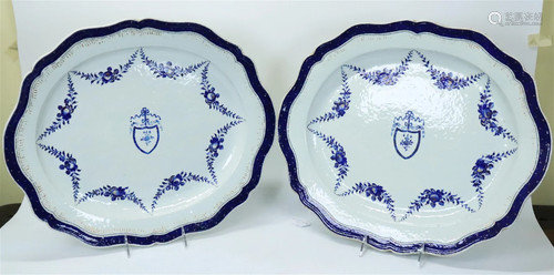 2 Lg Chinese Export Porcelain Platters Blue & Gold