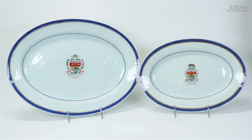 2 Chinese Armorial Export 18 C Porcelain Platters