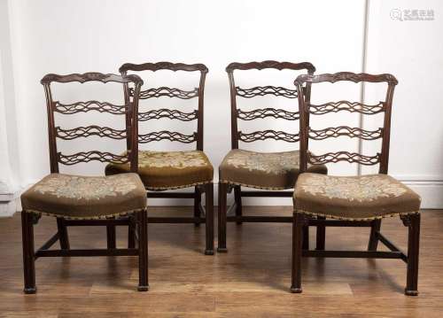 Set of four Chippendale style ladderback dining chairs 18th/...