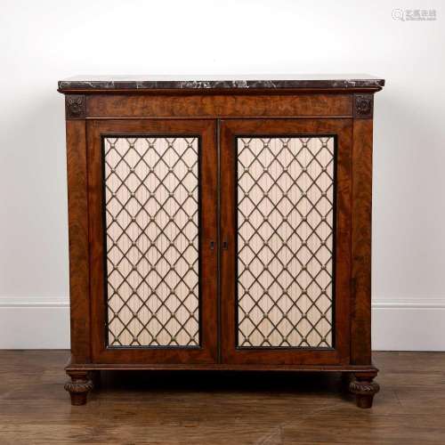 Mahogany and marble top side cabinet 19th Century, with encl...
