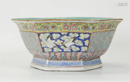 Chinese 19th C Enameled Porcelain Hexagonal Bowl