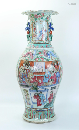 Large Chinese 19th C Famille Rose Porcelain Vase