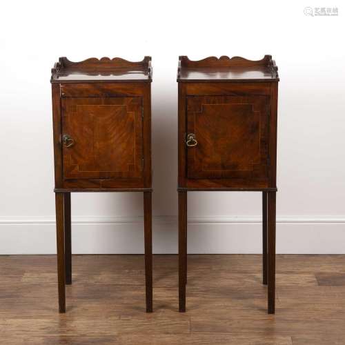 Pair of mahogany and inlaid tray top bedside cupboards 19th ...