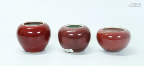 3 Chinese Qing Underglaze Red Porcelain Water Pots
