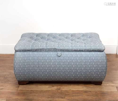 Large contemporary blue button upholstered ottoman with a li...
