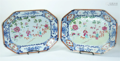 Pr Chinese 18th C Export Porcelain Platters