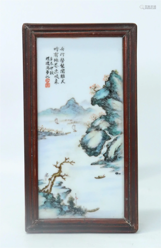 Small Chinese Enameled Porcelain Landscape Plaque