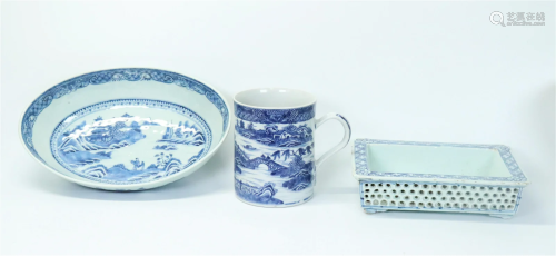 3 Chinese 19th C Blue & White Porcelains