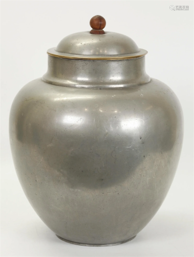Chinese Bronze Edge Pewter Tea Jar & Cover