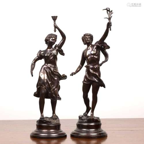 After Victor Rousseau (1865-1954) bronze, female figure hold...