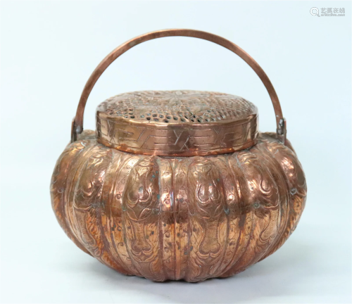 Chinese Qing Repousse Copper 12 Panel Warmer
