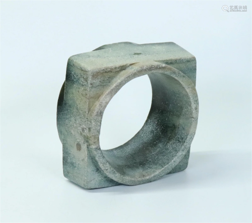 Chinese Archaistic Grey/Green Ritual Jade Cong