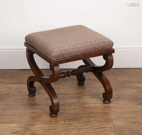 Mahogany X frame stool 19th Century, with tapestry cover, 36...