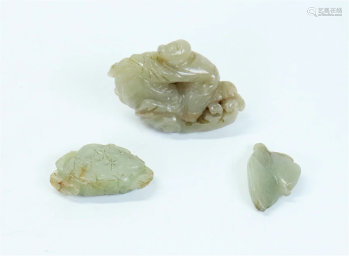 3 Chinese Translucent Celadon Jade Toggles