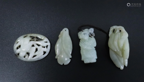 4 Chinese Warm White Jade Plaques or Pendants