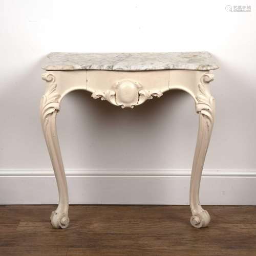 White painted and marble top console table with central fitt...