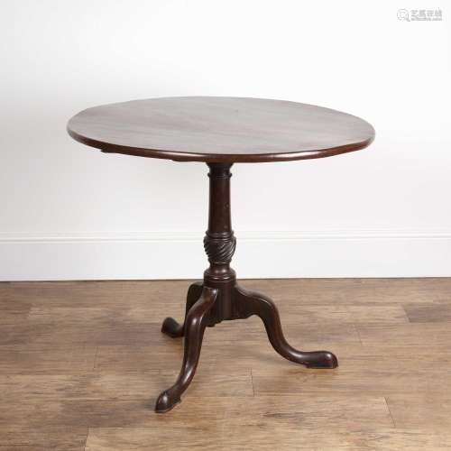 Mahogany large circular tip-up tripod table with carved colu...