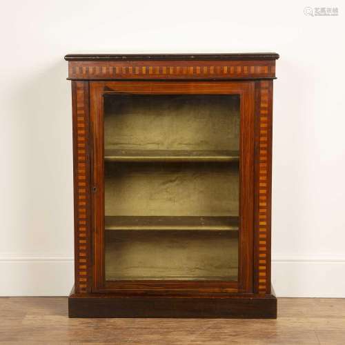 Rosewood and parquetry side cabinet with glazed panel door o...