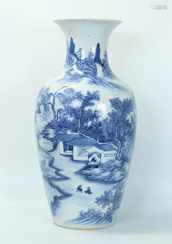 Chinese Blue & White Porcelain Landscape Vase