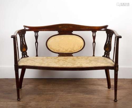 Mahogany salon settee with Art Nouveau inlay, 113cm wide x 7...