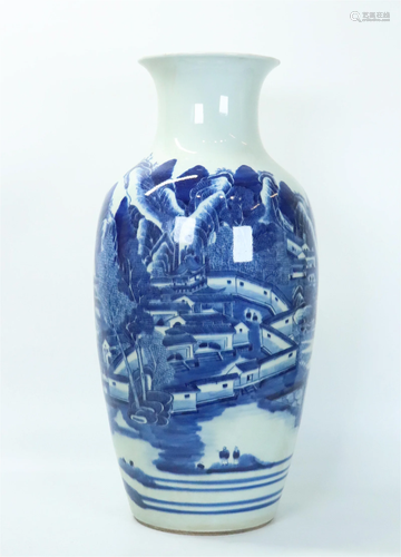 Lg Chinese Blue White Porcelain Landscape Vase