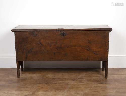 Six plank oak coffer late 17th Century, with iron hinges, 10...