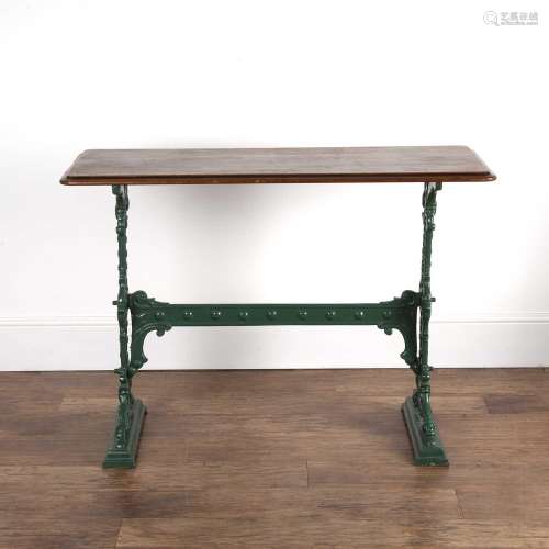 Painted cast iron table base with mahogany rectangular top, ...
