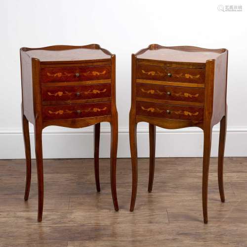 Pair of marquetry bedside table cabinets French style, each ...