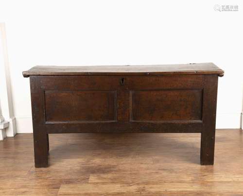 Oak coffer late 17th Century, with a plain double panel fron...
