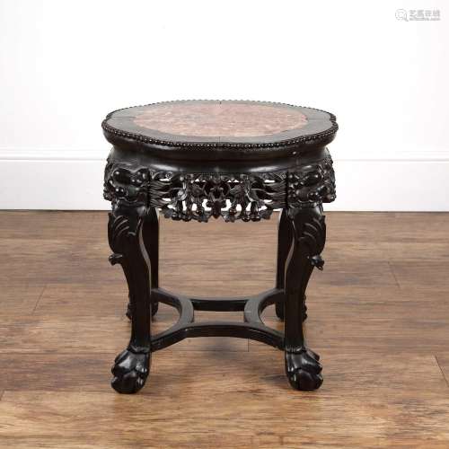 Marble top fishtank stand Chinese, circa 1900, with carved u...