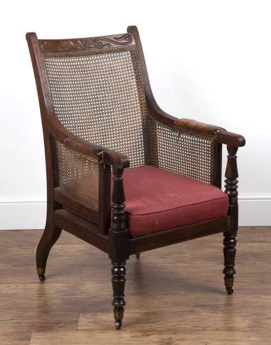 Mahogany Bergere library chair 19th Century, with leather an...