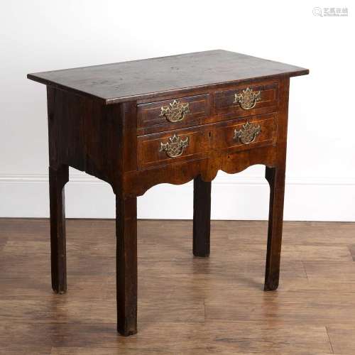 Pine and walnut veneered lowboy fitted two short and one lon...