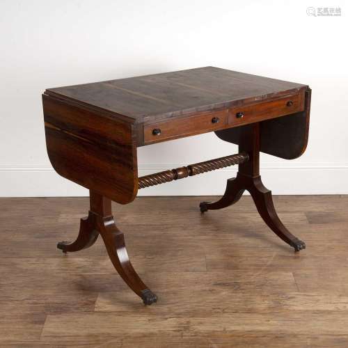 Rosewood veneered and mahogany sofa table in the Regency sty...