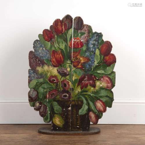 Painted firescreen decorated with flowers 19th Century, unsi...