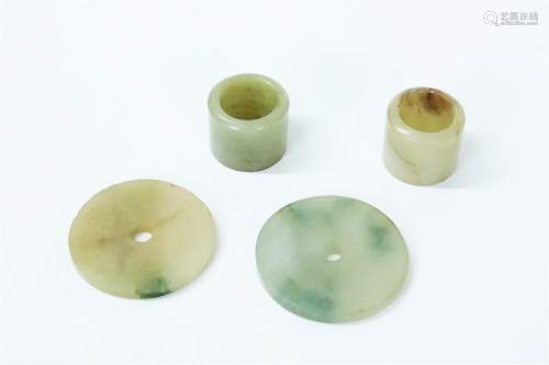 2 Chinese Celadon Jade Archer's Rings 2 Jadeite Bi