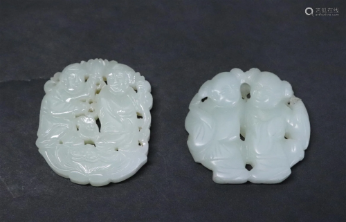 2 Chinese White Jade HeHe Erxian Pendants