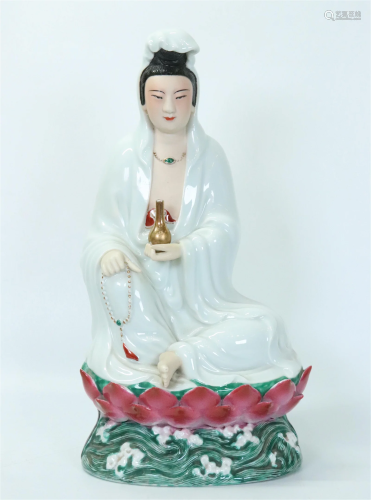 Chinese Porcelain Seated Guanyin on Lotus Base