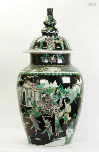 Large Chinese 19th C Famille Noire Porcelain Jar