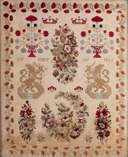 19th Century Dutch needlework sampler decorated with flowers...