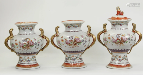 3 Vase Chinese 18th C Porcelain Export Garniture