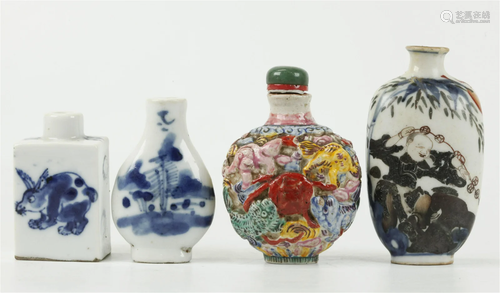 4 Chinese Qing Dynasty Porcelain Snuff Bottles