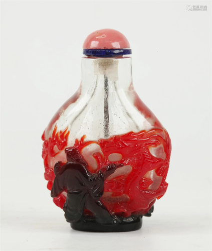 Chinese Clear Glass Snuff Bottle w Double Overlay