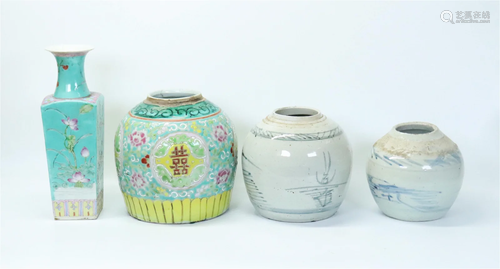 4 Chinese Porcelains; 3 Ginger Jars and a Vase