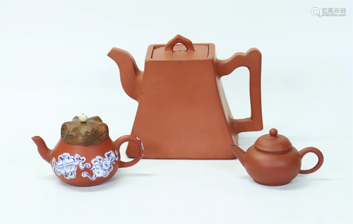 3 Chinese Yixing Teapots: 2 Miniature 19th C