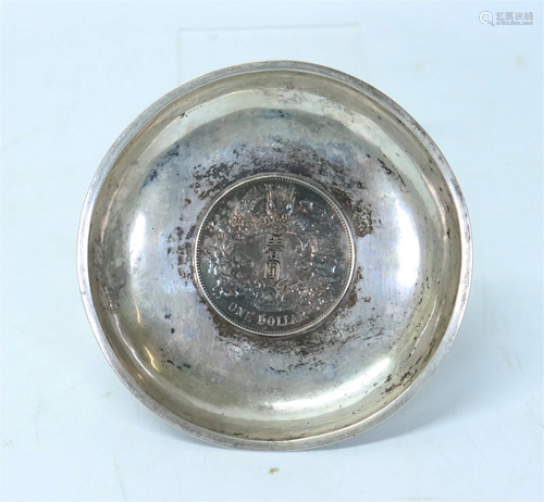 Chinese Qing Xuantong 3 Yr Silver Dollar in Dish